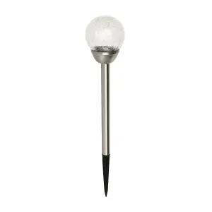 Blooma Silver Stainless steel effect Crackled ball Solar-powered Integrated LED Outdoor Stake light