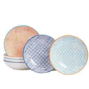 Nicola Spring - Hand-Printed Pasta Bowls - 22cm - 3 Colours - Pack of 6