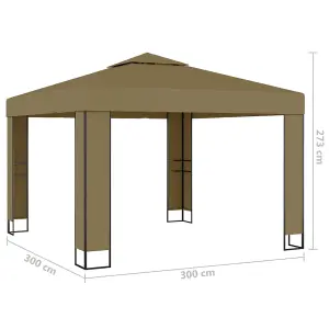 Berkfield Gazebo with Double Roof&LED String Lights 3x3x2.7 m Taupe