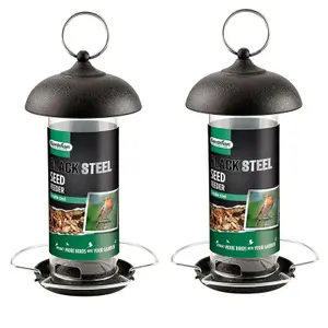 2 x Gardman Black Metal Steel Seed Wild Bird Hanging Garden Feeder A01172