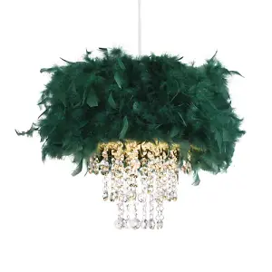 Contemporary Green Feather Pendant Light Shade with Transparent Acrylic Droplets