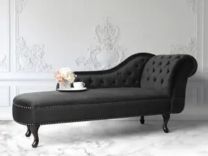 Right Hand Chaise Lounge Velvet Black NIMES