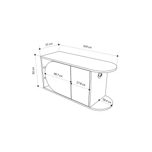 Decortie Nova Shoe Bench Storage Oak, White Engineered Wood 2-Door Oval Cut Edge 104(W)cm with Metal Hook Organiser Hallway