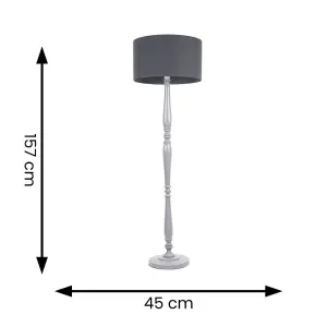 ValueLights Victoria Traditional Grey Wood Candlestick Floor Lamp with Charcoal Drum Shade