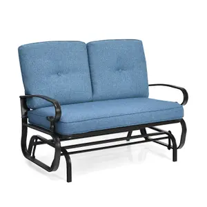 Costway 2 Seater Outdoor Bench Swing Glider Chair Loveseat W/ Comfortable Cushions