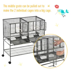 PawHut Double Rolling Bird Cage with Removable Metal Tray and Storage Shelf