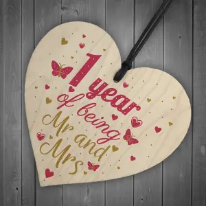 Red Ocean 1 Year Anniversary Wooden Heart Plaque Mr And Mrs Wedding Anniversary Gift For Her