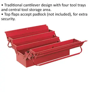 Portable Red Cantilever Toolbox with 4 Trays - 530x210x220mm Tool Storage Solution