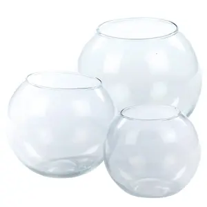 URBNLIVING Height 20cm Recycled Clear Glass Round Flower Pot Fish Bowl Vase Floral Display Centrepiece