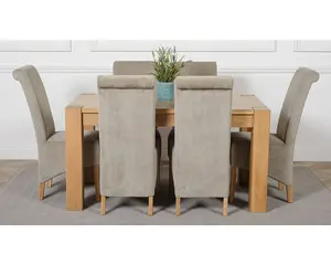 Kuba 150 x 85 cm Chunky Medium Oak Dining Table and 6 Chairs Dining Set with Montana Grey Fabric Chairs