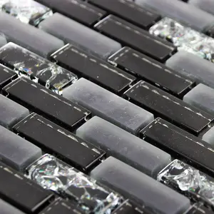 Luxury Gloss Black, Matt Grey & Crackled Glass Mosaic Wall Tiles Sheet 8mm