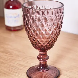 Set of 2 Vintage Luxury Red Diamond Embossed Drinking Wine Glass Wine Goblets 270ml