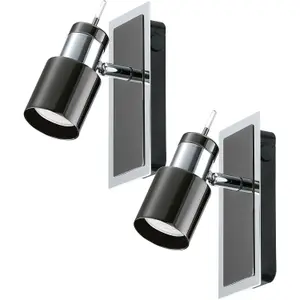 2 PACK Wall Spot Light Colour Back Plate & Shade Nickel Black GU10 5W Included