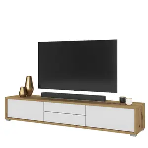 Elegant Frida 39 Floating TV Cabinet 1800mm in Oak Artisan & White - Modern Media Solution H320mm D360mm