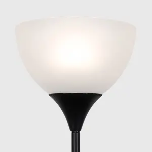 ValueLights Dalby Gloss Black Single Uplighter Modern Floor Lamp with White Shade