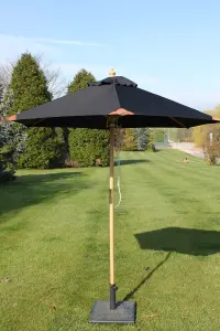 Hardwood Garden Parasol Umbrella - 2M Wide -(Black)