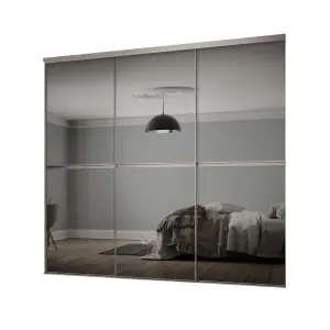 Minimalist Panelled Mirrored Grey 3 door Sliding Wardrobe Door kit (H)2260mm (W)2246mm