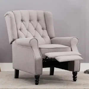 Althorpe Wing Back Fireside Recliner Fabric Occasional Armchair Sofa Chair (Grey, Linen)