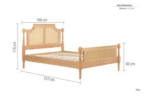 King Size Rattan Bed Frame Birlea Rhodes Oak 5FT 150cm Bedstead