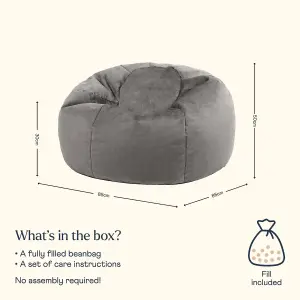 icon Aurora Classic Velvet Bean Bag Chair Charcoal Grey Bean Bags