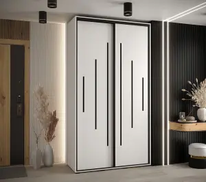 Cannes XII Sliding Door Wardrobe W130cm - Bright White Storage for Contemporary Living