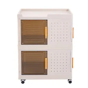 2 Tier Stackable Storage Box Wardrobe Storage Bin Bookcase with Wheels