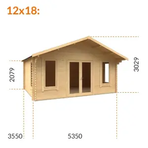 12ft x 18ft (3550mm x 5350mm) Horsforth "The New England" 44mm Log Cabin With 4 Windows