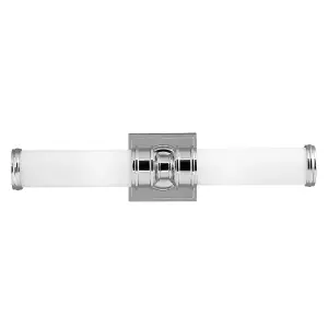 IP44 Twin Wall Light Horizontal Bar Glass Shades Polished Chrome LED G9 3.5W