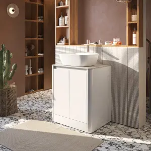 Mayfair Gloss White Freestanding Bathroom Vanity Unit with Grey Marble Countertop (W)650mm (H)745mm