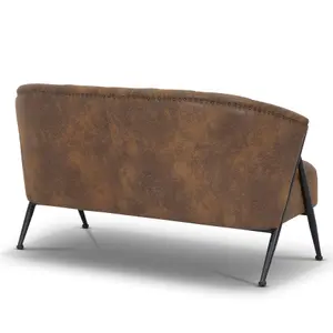 2 Seater Loveseat Small Sofa in Faux Leather Suede Brown Fabric