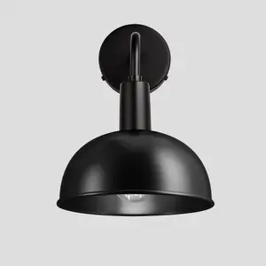 Industville Sleek Dome Wall Light, 8 Inch, Black, Black Holder