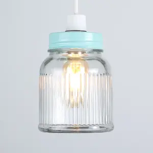 ValueLights Retro Style Duck Egg Blue and Clear Glass Ribbed Pattern Design Jar Ceiling Pendant Light Shade