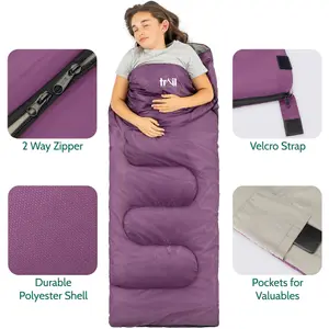 Kids Sleeping Bag 2 Season Mini Junior Envelope Outdoor Camping 200gsm Purple Trail