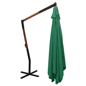 Berkfield Cantilever Umbrella with Wooden Pole 400x300 cm Green