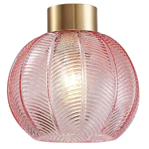 Antique Gold & Pink Ribbed Glass Vintage Retro Easy Fit Globe Dome Pendant Shade - 20.5cm Diameter (8") - None Electric Pendant