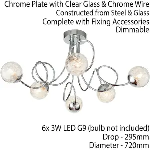 Semi Flush Ceiling Light Chrome Wire Shade 6x Lamp Adjustable Hanging Pendant