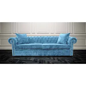 Chesterfield 4 Seater Sofa Settee Elegance Teal Velvet Fabric In Classic Style