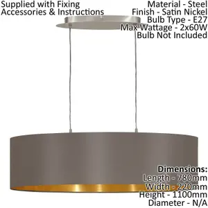 Pendant Ceiling Light Colour Satin Nickel Shade Cappuccino Gold Fabric E27 2x60W