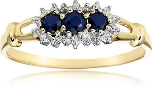 Sapphire 0.34Ct And Diamond 9K Gold Ring