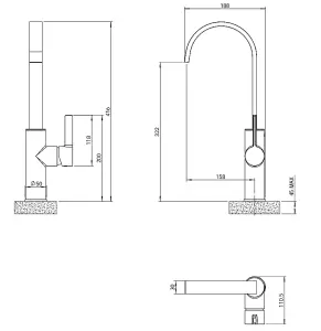 Francis Jeroni Swept Spout One Handle Brushed Nickel Cold Open Mono Kitchen Mixer Tap