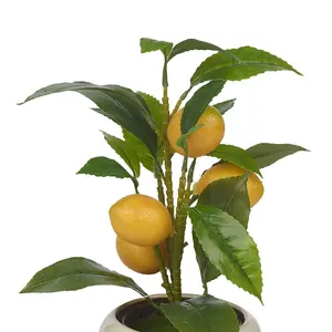 URBNLIVING 39cm Height Artificial Citrus Lemon Fruit Tree & Ceramic Tube Design cream gloss Flower Pot