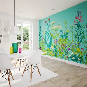 Origin Murals Floral Botanical Blue & Green Matt Smooth Paste the Wall Mural 300cm wide x 240cm high