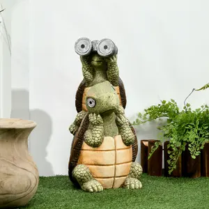 Outsunny Vivid Garden Statue 2 Tortoises Sculpture with Solar-powered LED Light