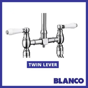 Blanco Vicus Bridge Twin Lever Swivel Spout Traditional Kitchen Mixer Tap - Pewter