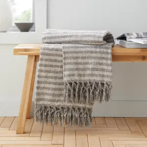 Catherine Lansfield Stripe Chenille 130x170cm Blanket Throw Grey