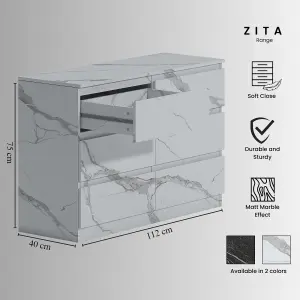 ZITA - 6 Drawer Chest of Drawers in Matt White Marble Effect