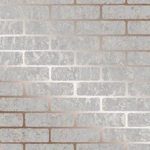 Superfresco Milan Grey Rose gold effect Brick Smooth Wallpaper