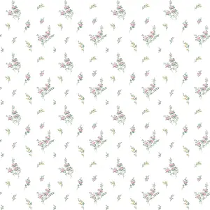 Galerie Miniatures 2 Pink White Green Small Floral Sprig Smooth Wallpaper