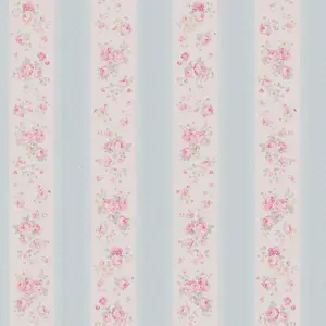 Galerie Maison Charme Blue Vintage Rose Stripe Motif Wallpaper Roll