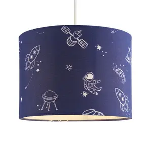 First Choice Lighting Set of 2 Space 25cm Space Print Navy Blue Pendant Shades